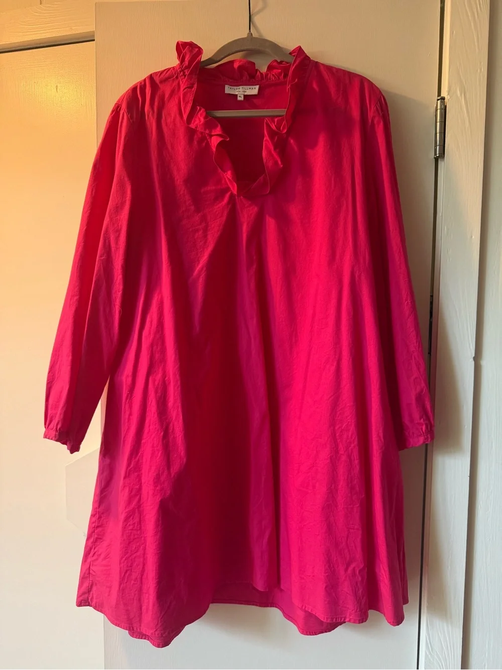 Taylor Tillman Hot Pink Ruffle V-Neck Mini Dress